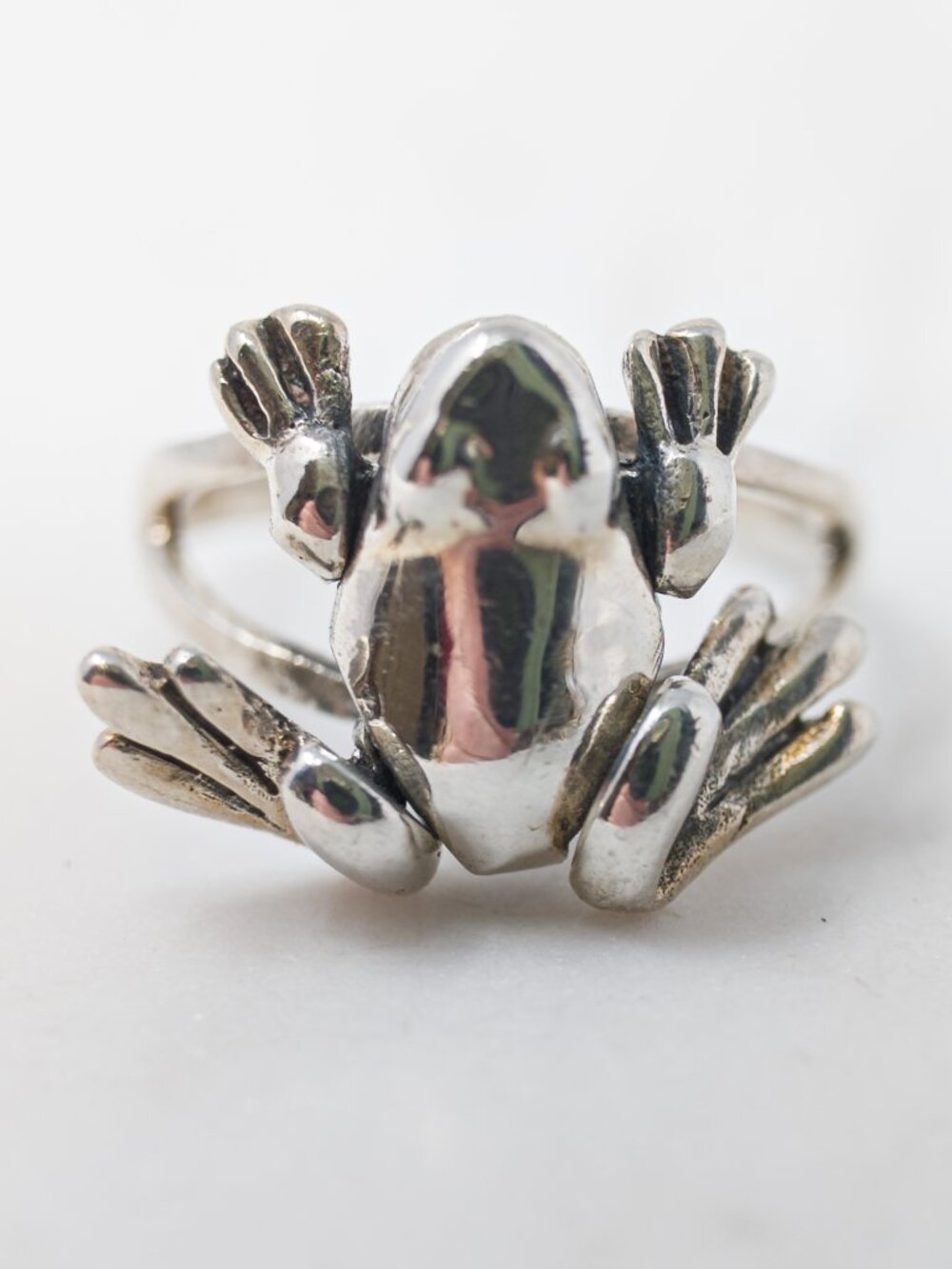 Sterling Silver Articulated Frog Ring Sz 6.5 (Legs Move!)